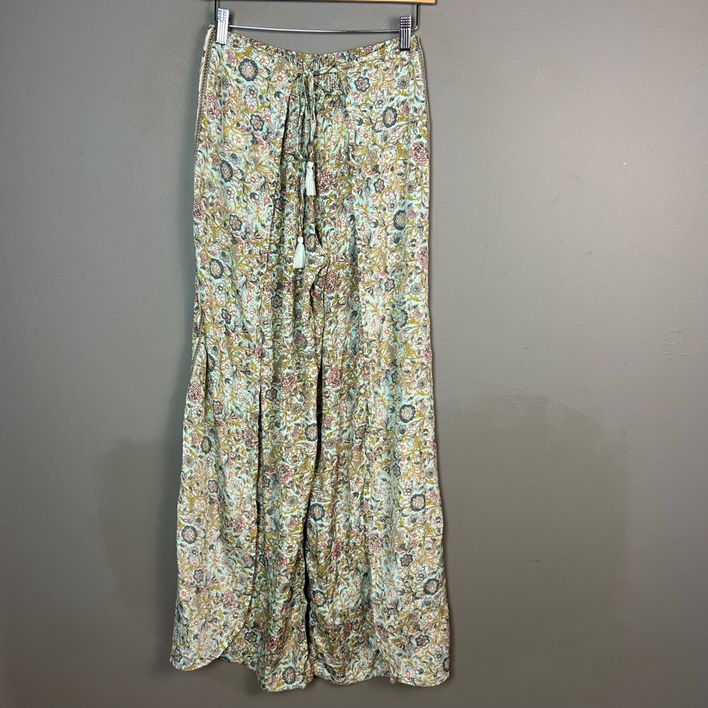 Paani Wide Leg Pants Womens Large India Floral Block Print NWT Boho Genie Kantha - Picture 2 of 10
